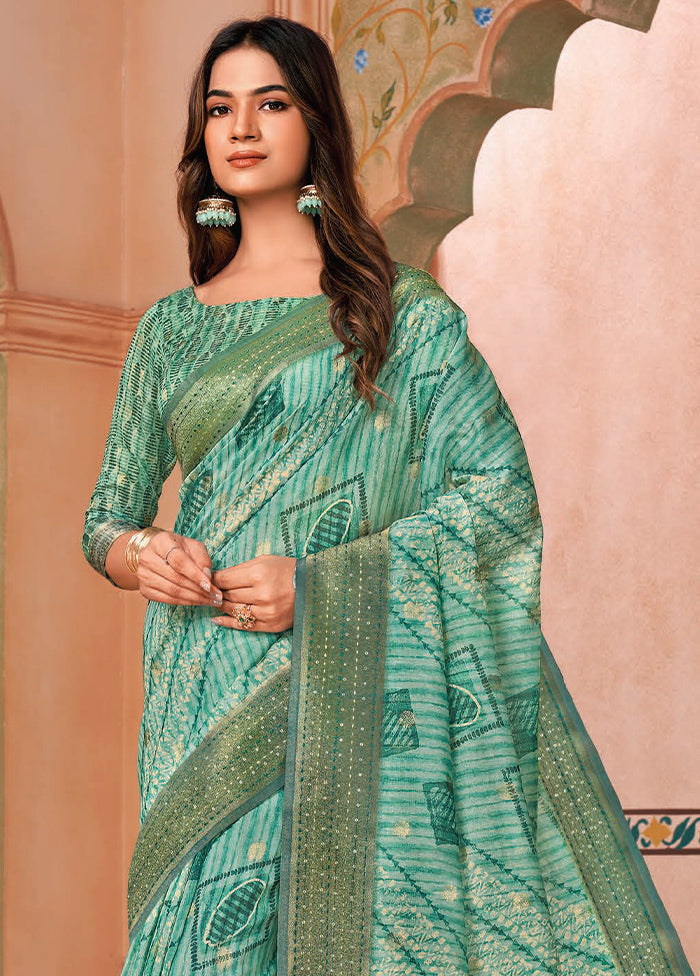 Turquoise Spun Silk Saree With Blouse Piece