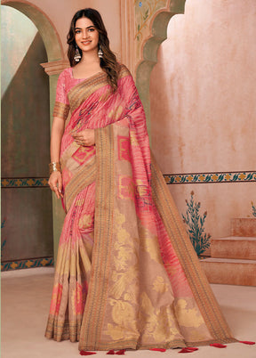 Peach Spun Silk Saree With Blouse Piece