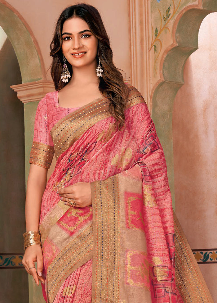 Peach Spun Silk Saree With Blouse Piece