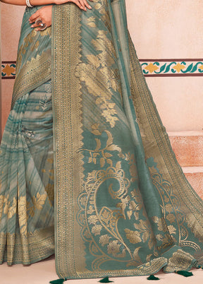 Grey Spun Silk Saree With Blouse Piece