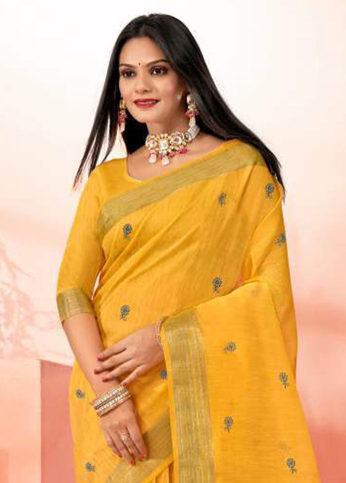 Yellow Chanderi Silk Saree With Blouse Piece