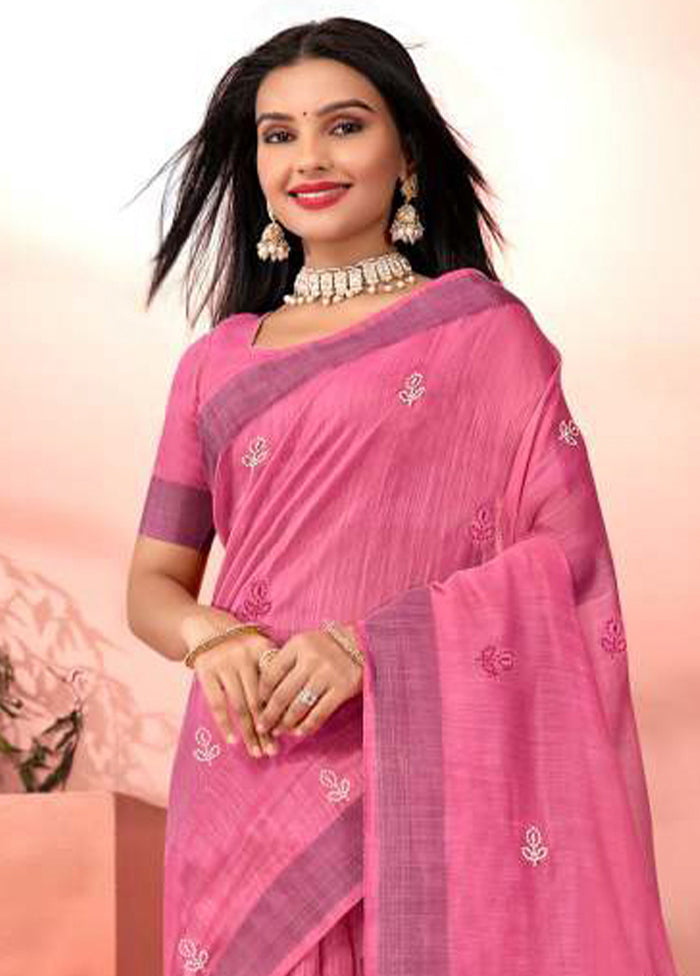 Peach Chanderi Silk Saree With Blouse Piece