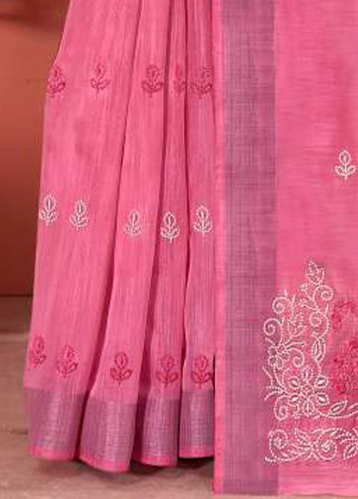 Peach Chanderi Silk Saree With Blouse Piece