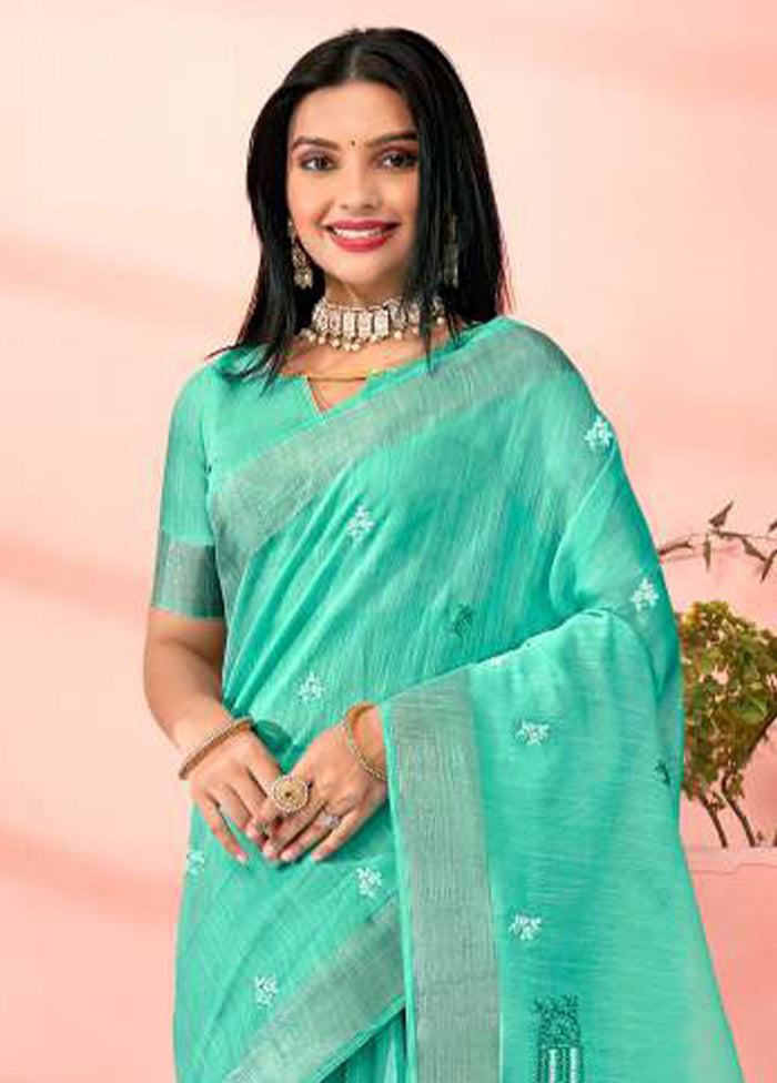 Turquoise Chanderi Silk Saree With Blouse Piece