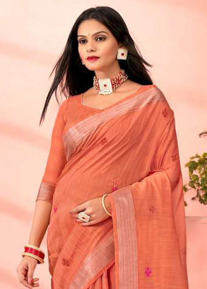 Orange Chanderi Silk Saree With Blouse Piece