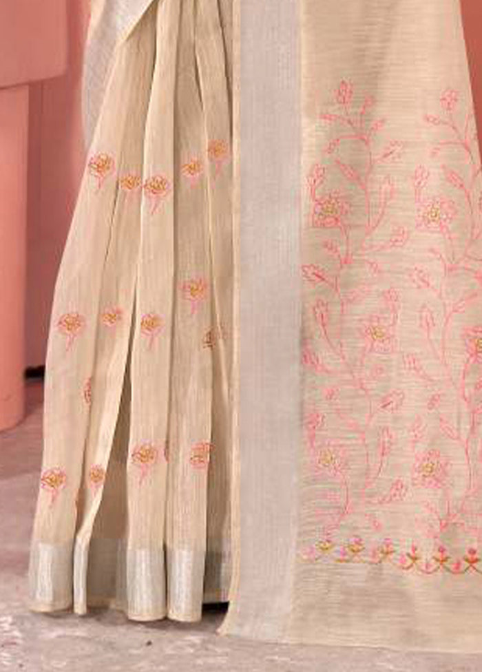 Cream Chanderi Silk Saree With Blouse Piece