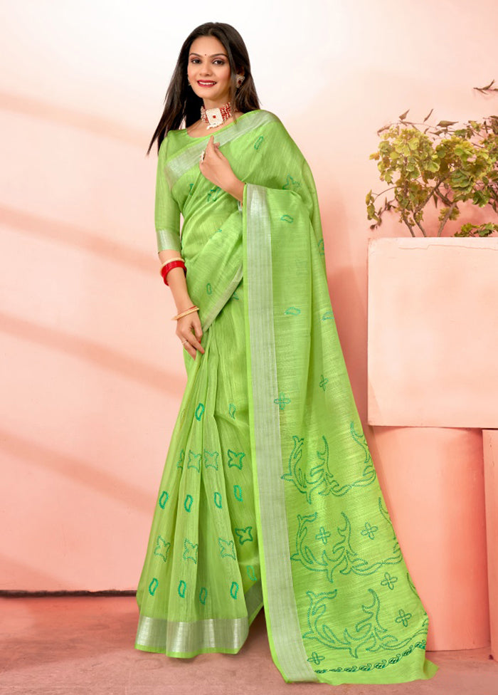 Light Green Chanderi Silk Saree With Blouse Piece