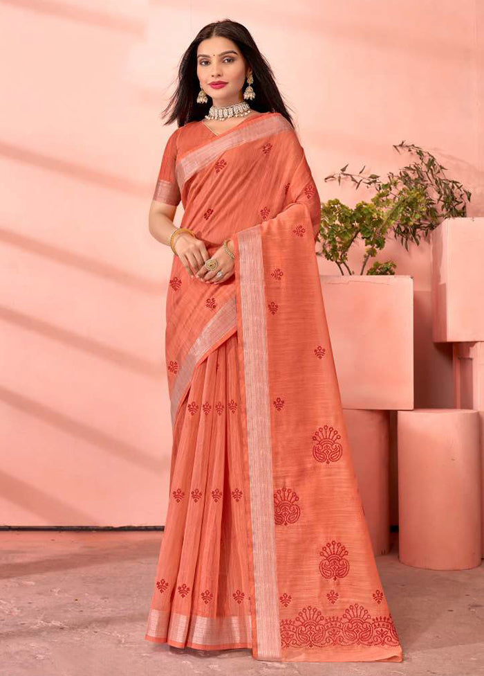 Orange Chanderi Silk Saree With Blouse Piece