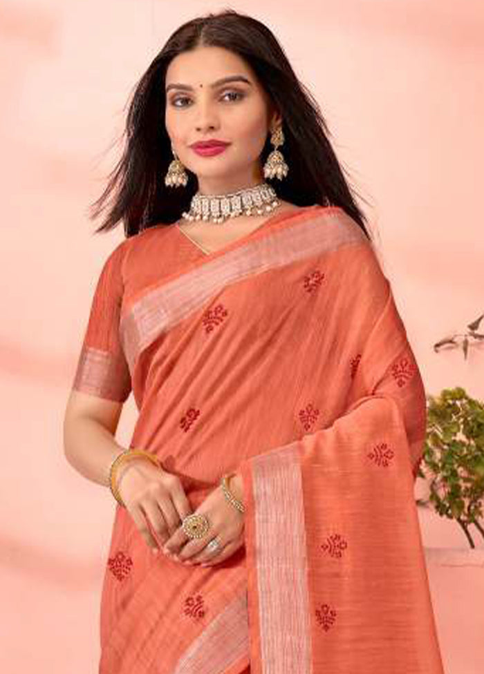 Orange Chanderi Silk Saree With Blouse Piece