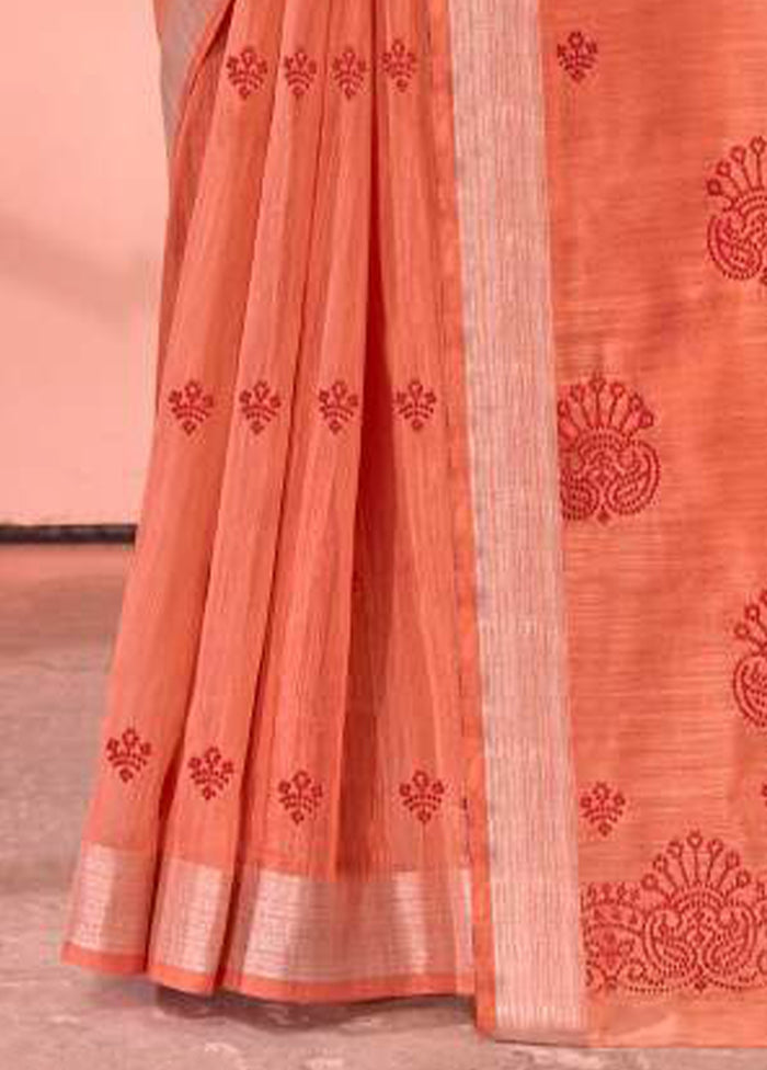 Orange Chanderi Silk Saree With Blouse Piece