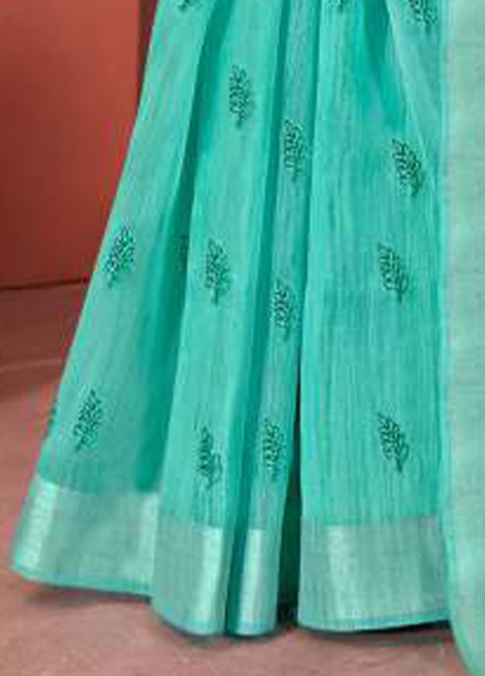 Turquoise Chanderi Silk Saree With Blouse Piece