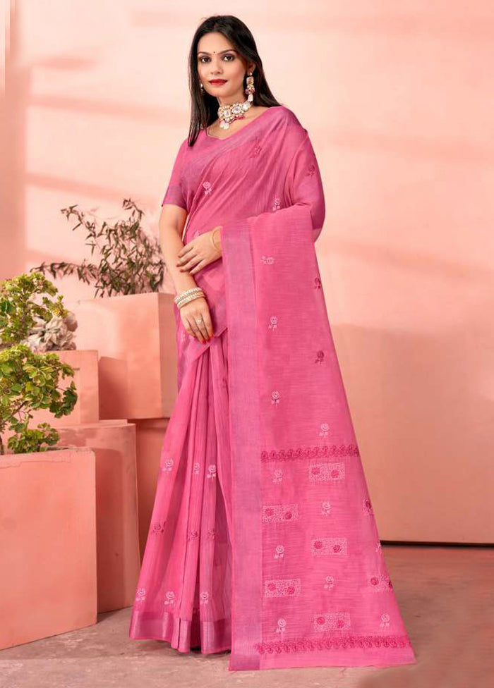 Pink Chanderi Silk Saree With Blouse Piece