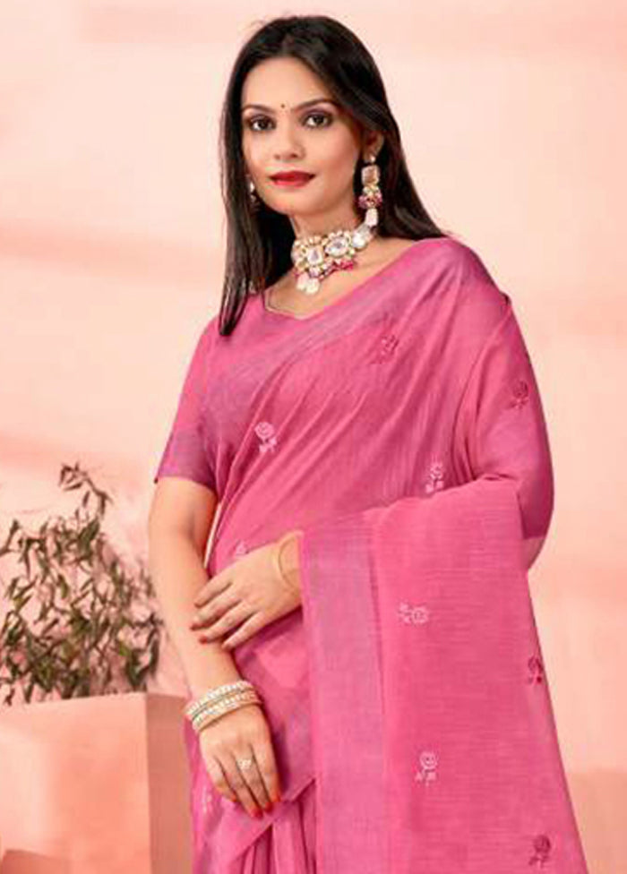 Pink Chanderi Silk Saree With Blouse Piece