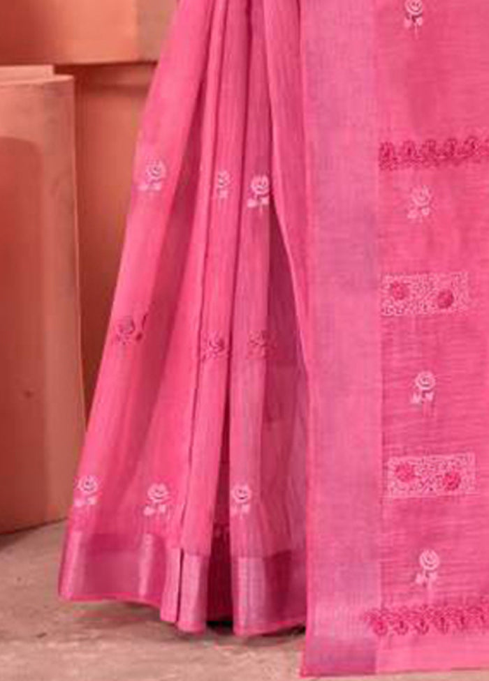 Pink Chanderi Silk Saree With Blouse Piece