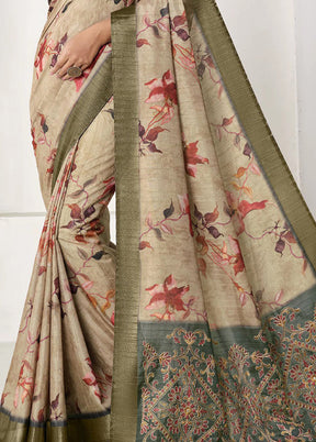 Cream Spun Silk Saree With Blouse Piece