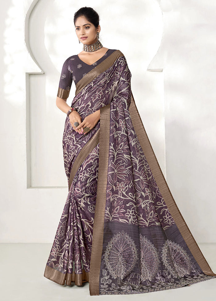 Purple Spun Silk Saree With Blouse Piece