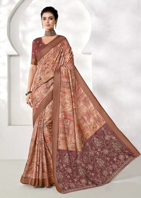 Brown Spun Silk Saree With Blouse Piece