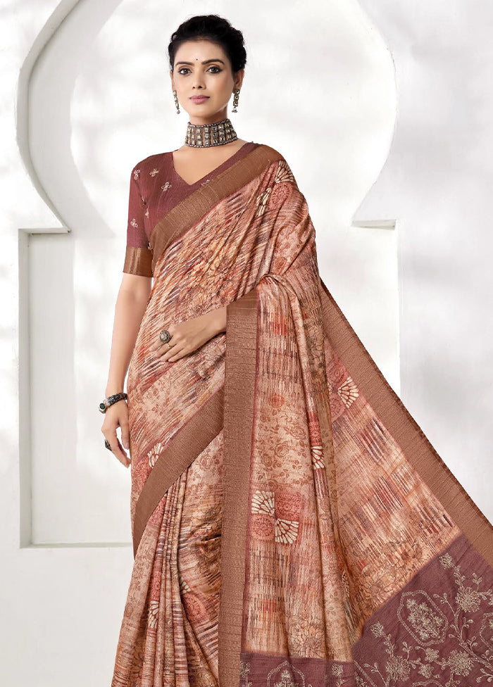 Brown Spun Silk Saree With Blouse Piece