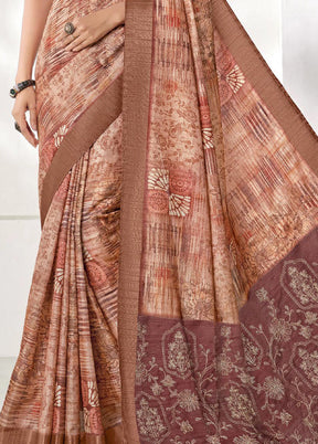 Brown Spun Silk Saree With Blouse Piece