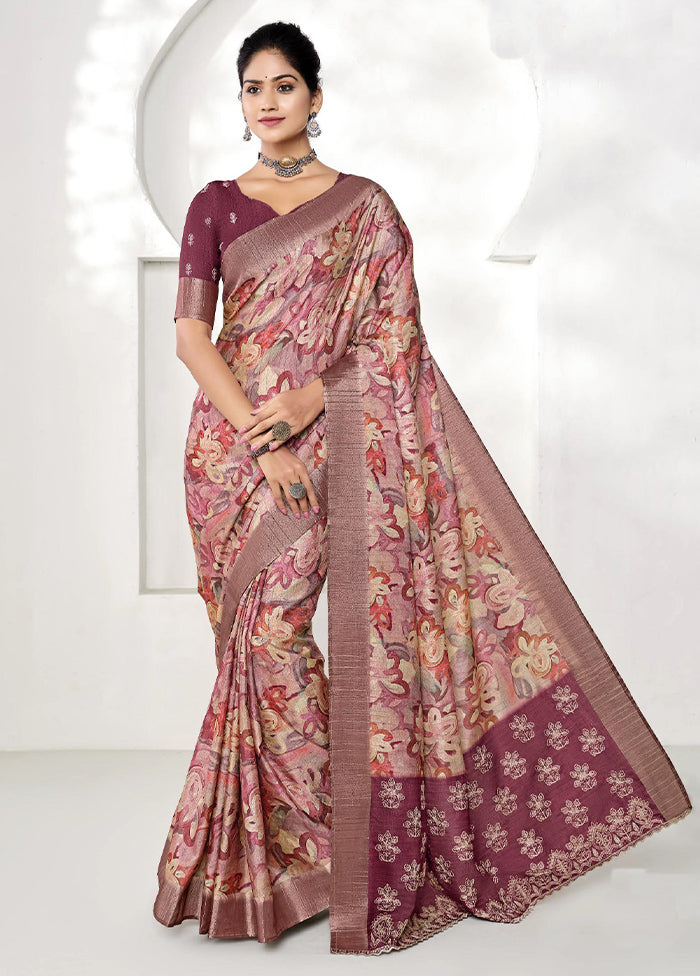 Multicolor Spun Silk Saree With Blouse Piece