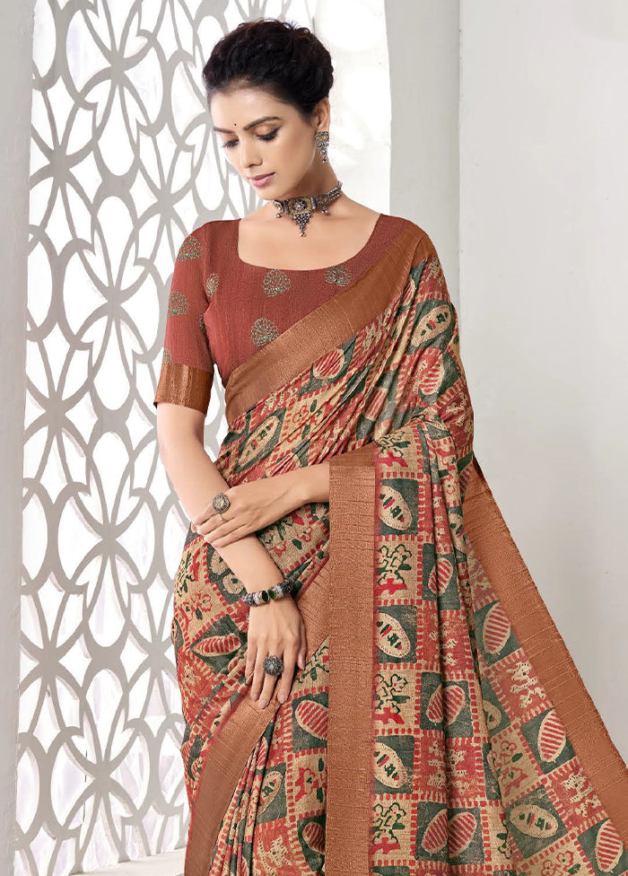 Multicolor Spun Silk Saree With Blouse Piece