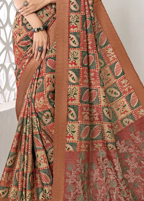 Multicolor Spun Silk Saree With Blouse Piece