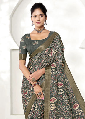 Grey Spun Silk Saree With Blouse Piece