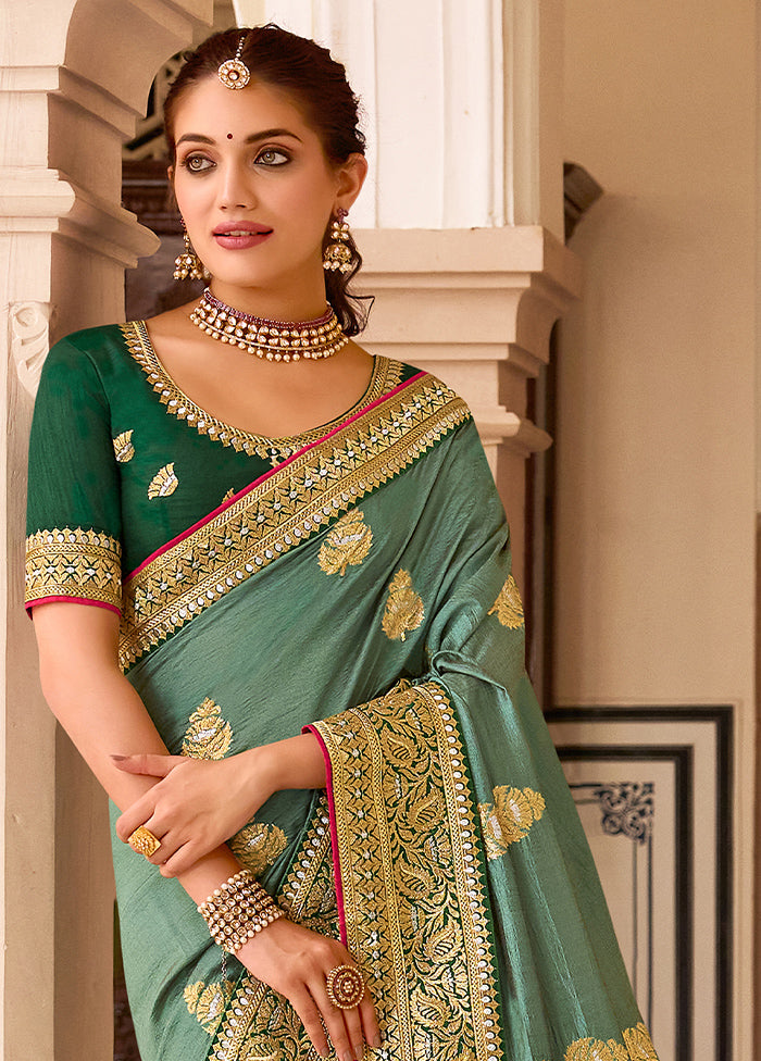 Sea Green Spun Silk Saree With Blouse Piece