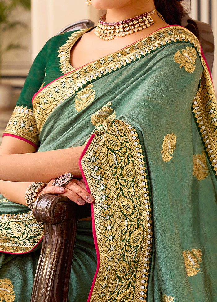 Sea Green Spun Silk Saree With Blouse Piece