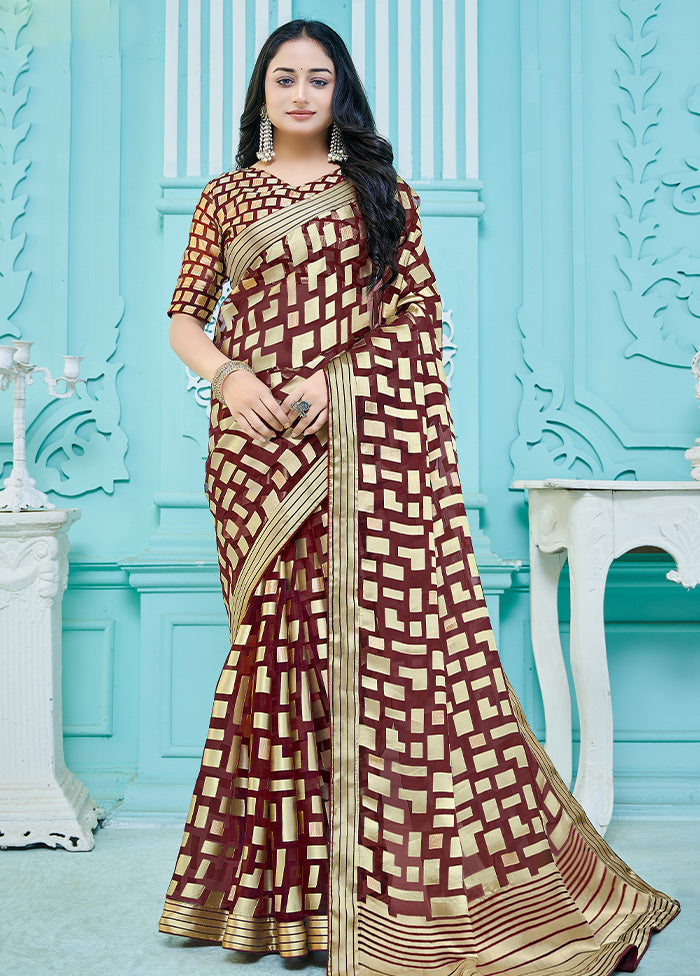 Maroon Crepe Silk Saree With Blouse Piece