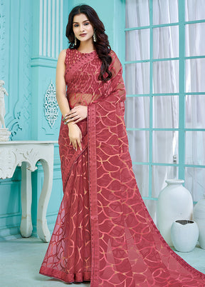 Maroon Crepe Silk Saree With Blouse Piece