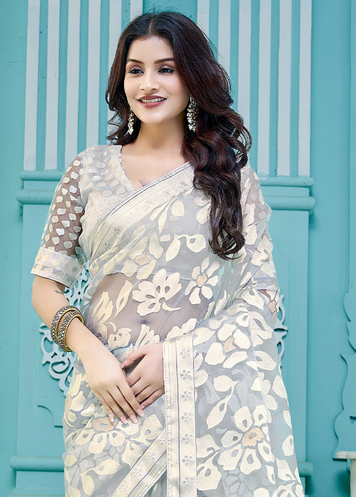 Off White Crepe Silk Saree With Blouse Piece