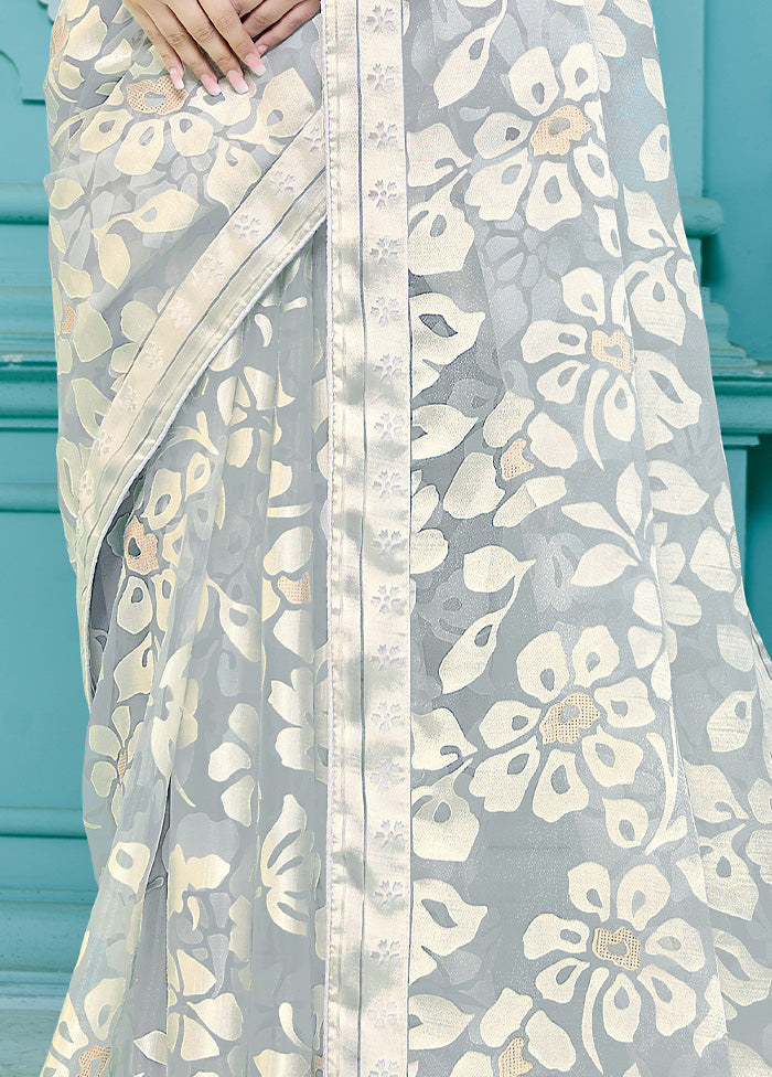 Off White Crepe Silk Saree With Blouse Piece