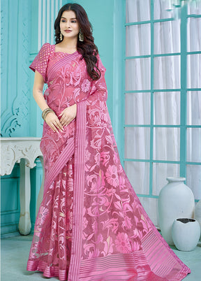 Peach Crepe Silk Saree With Blouse Piece