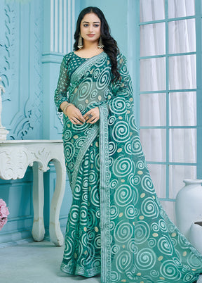 Green Crepe Silk Saree With Blouse Piece