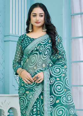 Green Crepe Silk Saree With Blouse Piece