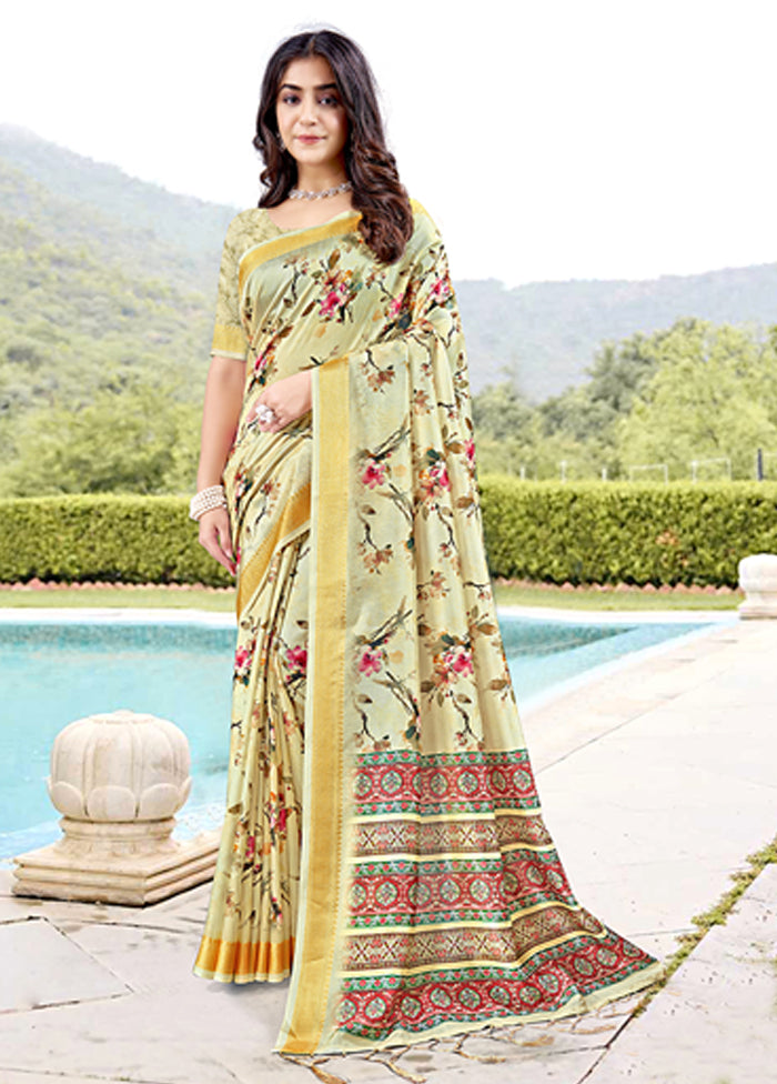 Mustard Spun Silk Saree With Blouse Piece