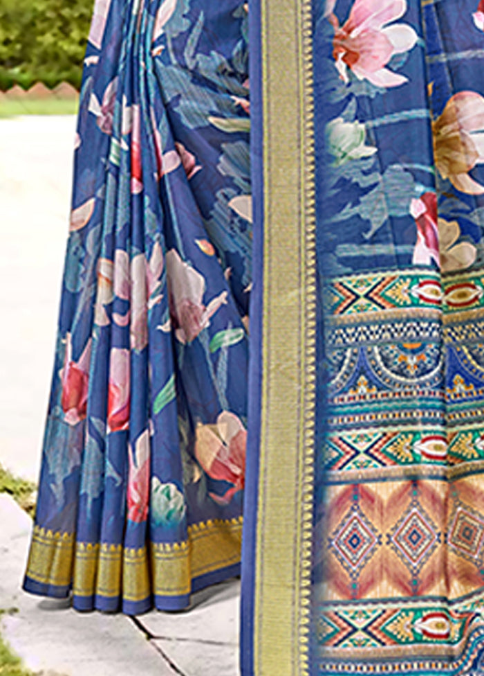 Blue Spun Silk Saree With Blouse Piece