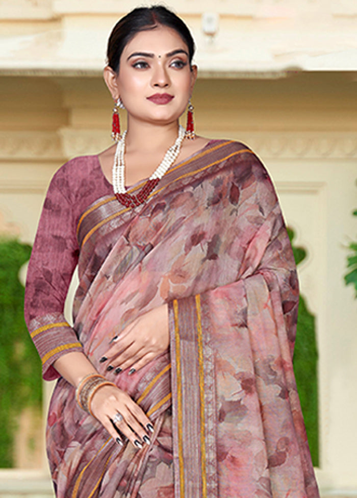 Brown Chanderi Silk Saree With Blouse Piece