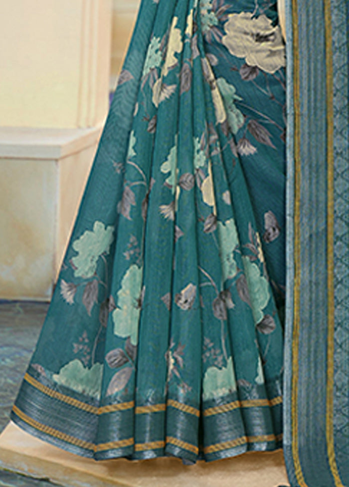 Turquoise Chanderi Silk Saree With Blouse Piece