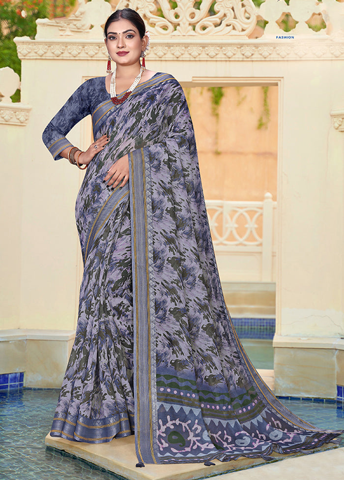 Blue Chanderi Silk Saree With Blouse Piece