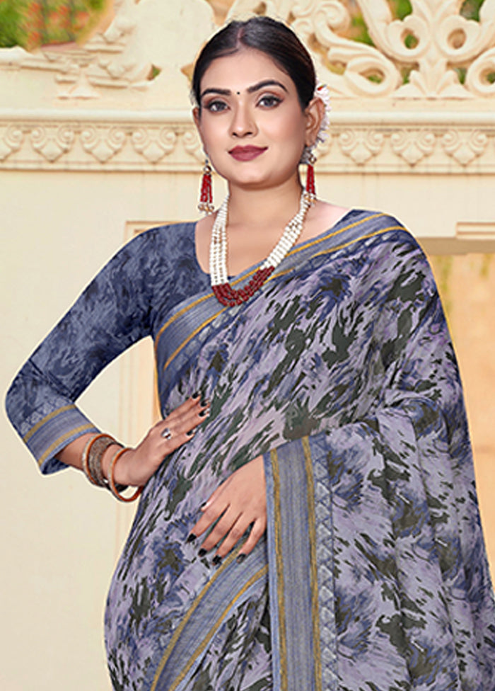 Blue Chanderi Silk Saree With Blouse Piece