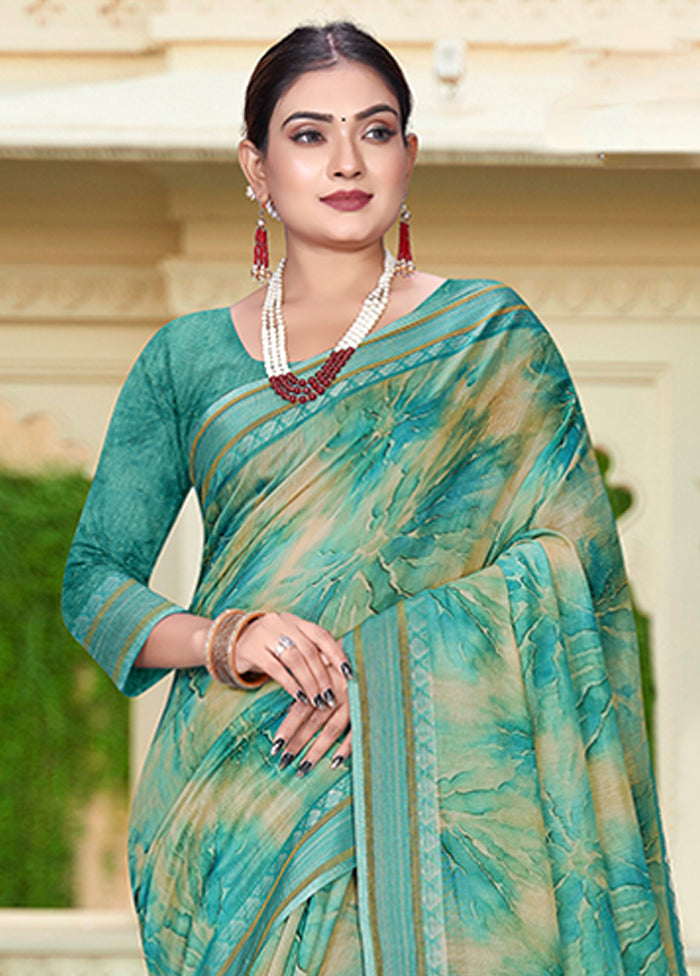 Turquoise Chanderi Silk Saree With Blouse Piece