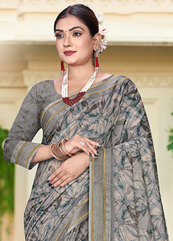 Grey Chanderi Silk Saree With Blouse Piece