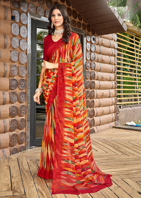 Multicolor Georgette Saree With Blouse Piece