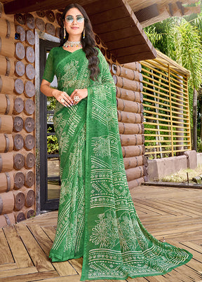 Green Georgette Saree With Blouse Piece