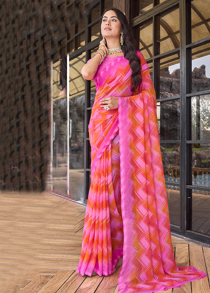 Multicolor Georgette Saree With Blouse Piece