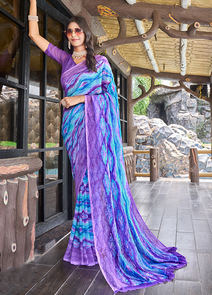 Purple Georgette Saree With Blouse Piece