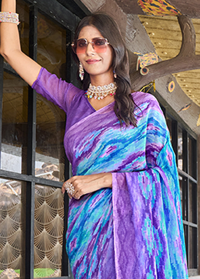 Purple Georgette Saree With Blouse Piece