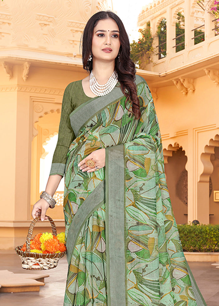 Multicolor Linen Silk Saree With Blouse Piece